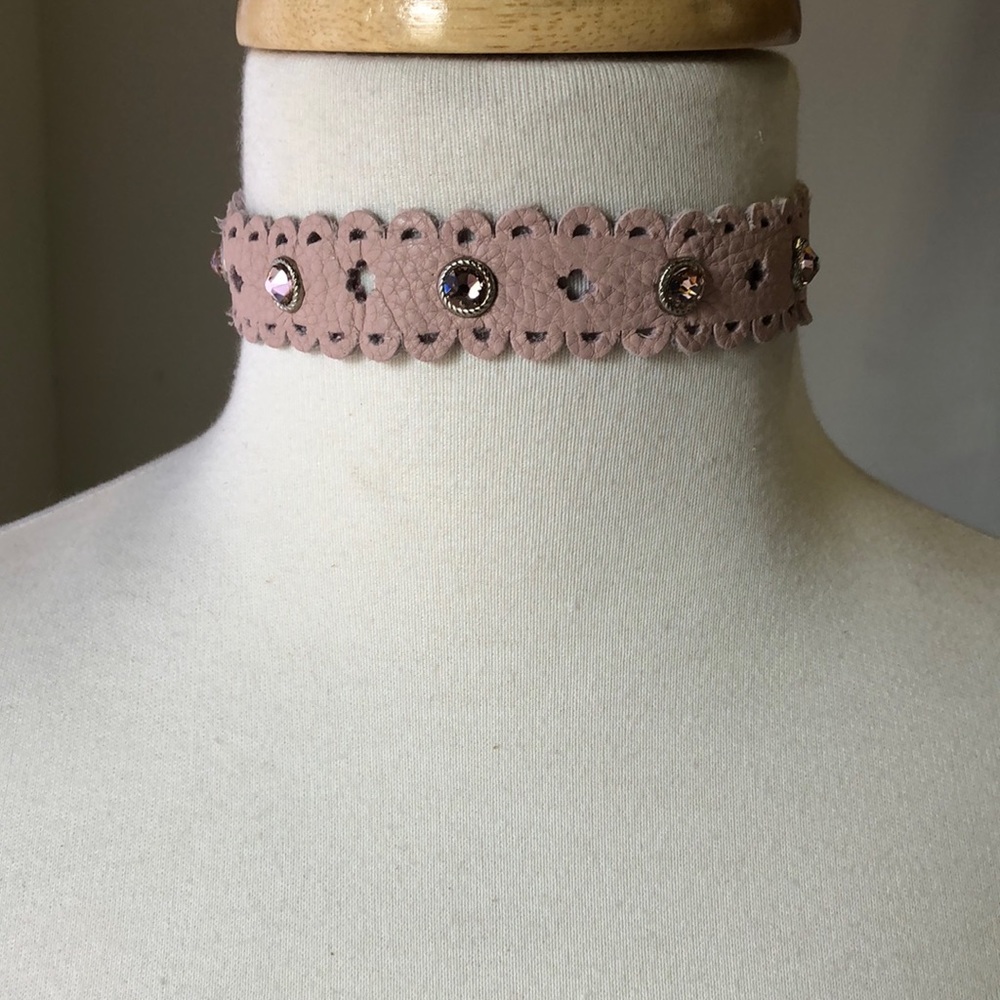 Leatherock Cut Out Leather Choker Swarovski Crystal